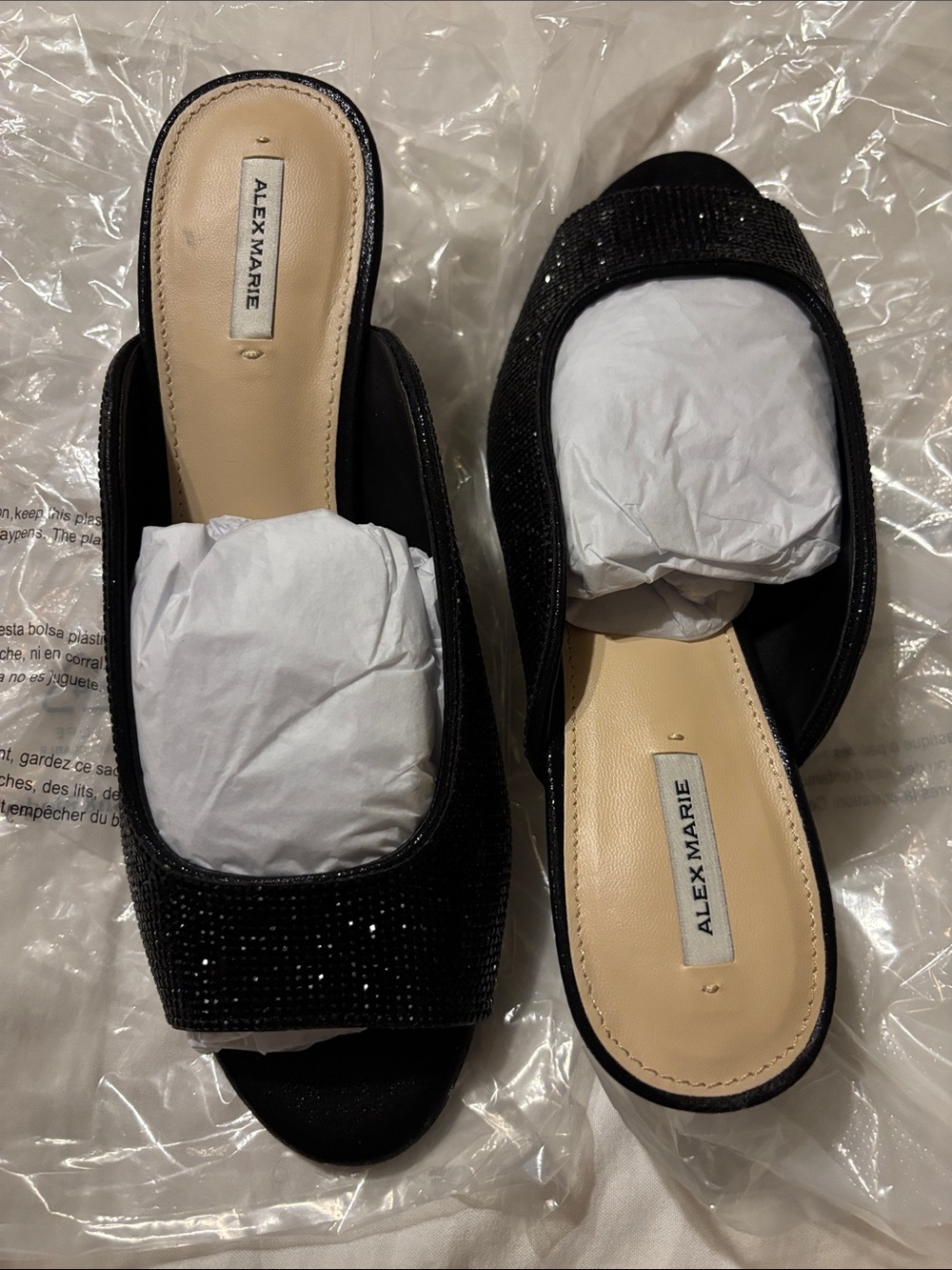 Alex Marie Black Sparkle Open-Toe Slide Mules